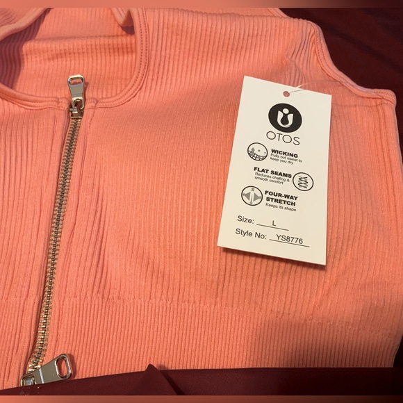 OTOS Active 2 Piece Seamless Ribbed Tank Top w/zipper & Biker Shorts Set - Picture 4 of 6